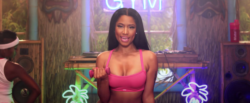 ...in Kanye West’s “Fade” or Nicki Minaj lifting hot pink weights in a hot ...